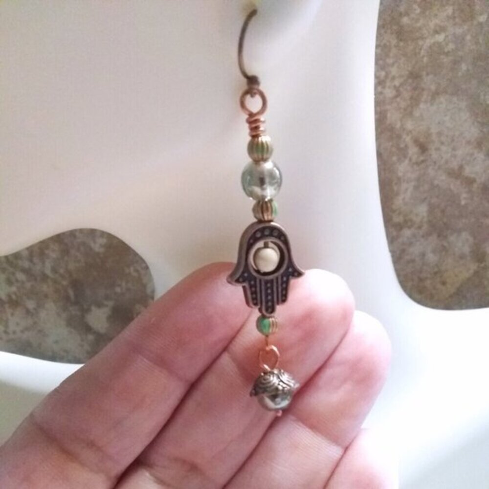 Hamsa Hand | Unique & Handmade | Dangle Earrings | Blessings Love & Protection | - Picture 8 of 14